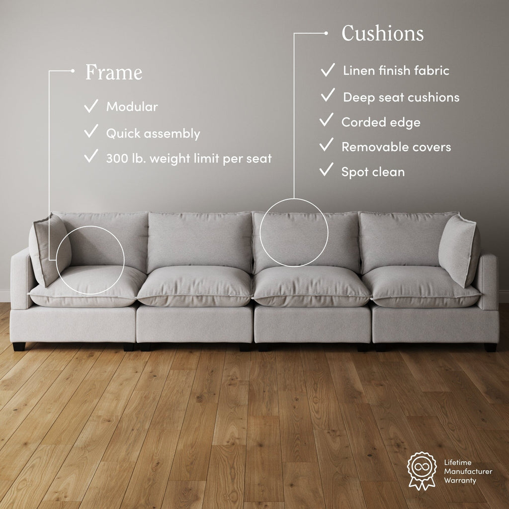 Canapé modulaire rembourré Chelsea Modern Cloud avec assise profonde et coussins moelleux