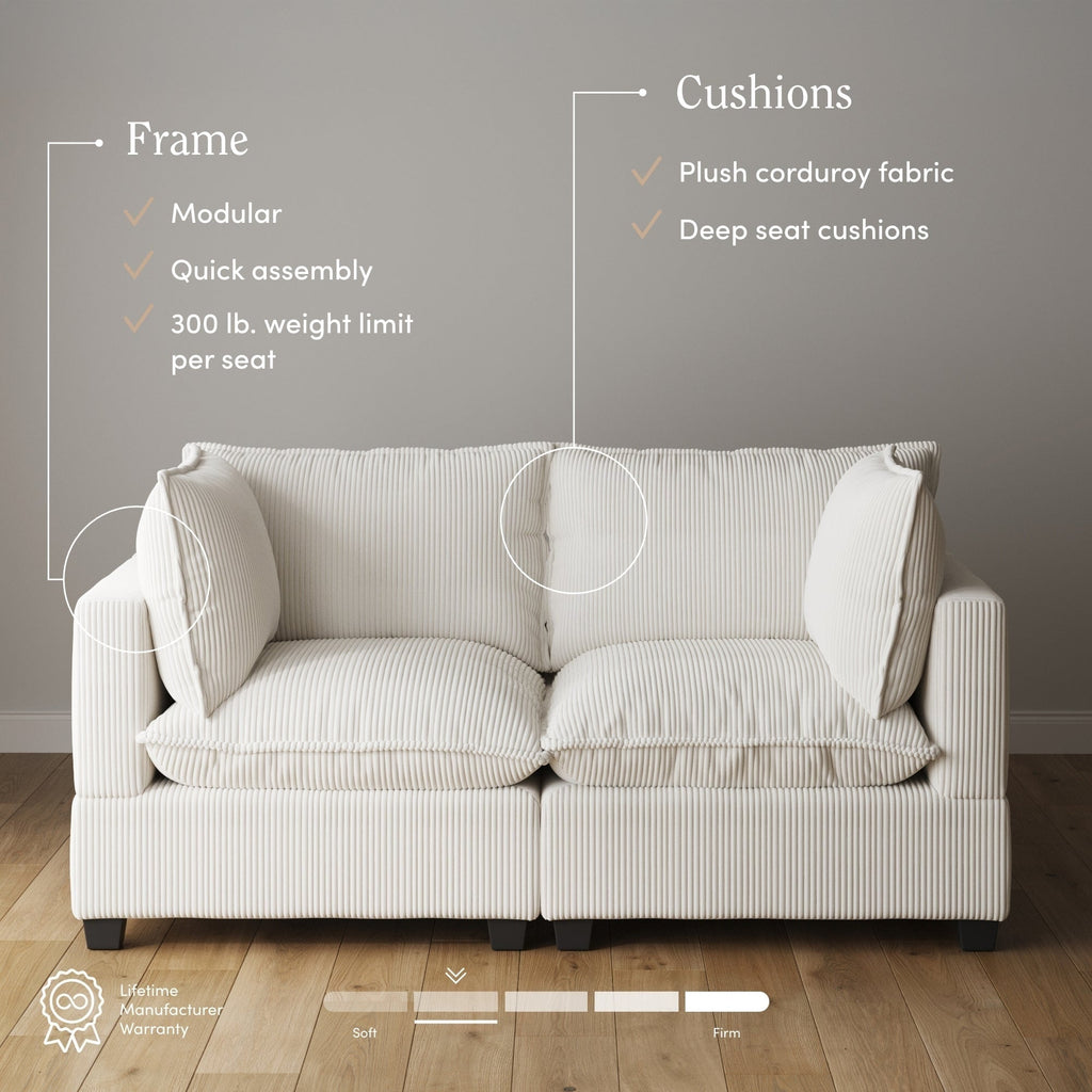 Canapé modulaire rembourré Chelsea Modern Cloud avec assise profonde et coussins moelleux