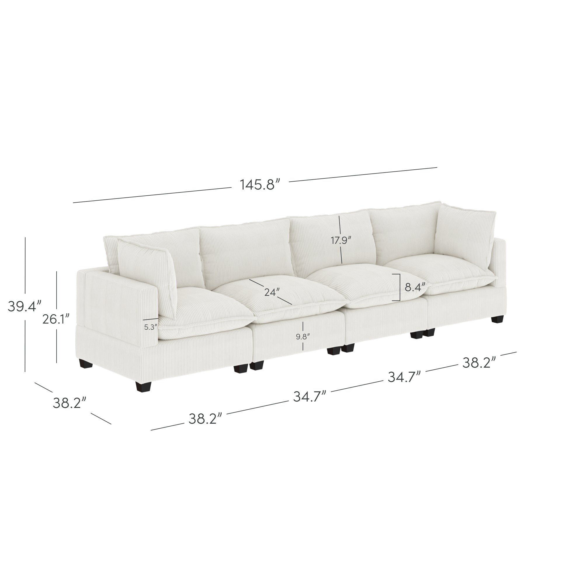 Canapé modulaire rembourré Chelsea Modern Cloud avec assise profonde et coussins moelleux