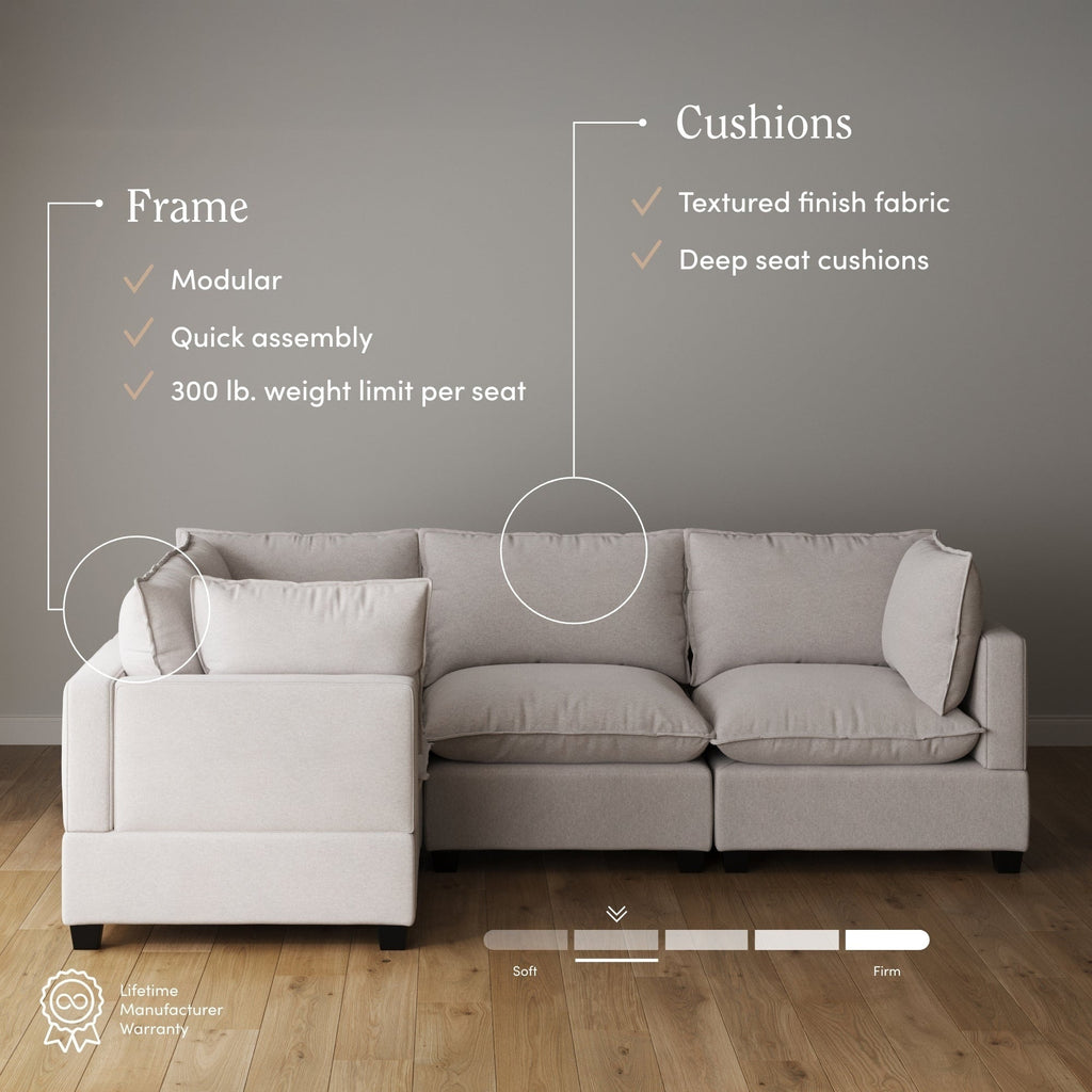 Canapé modulaire rembourré Chelsea Modern Cloud avec assise profonde et coussins moelleux