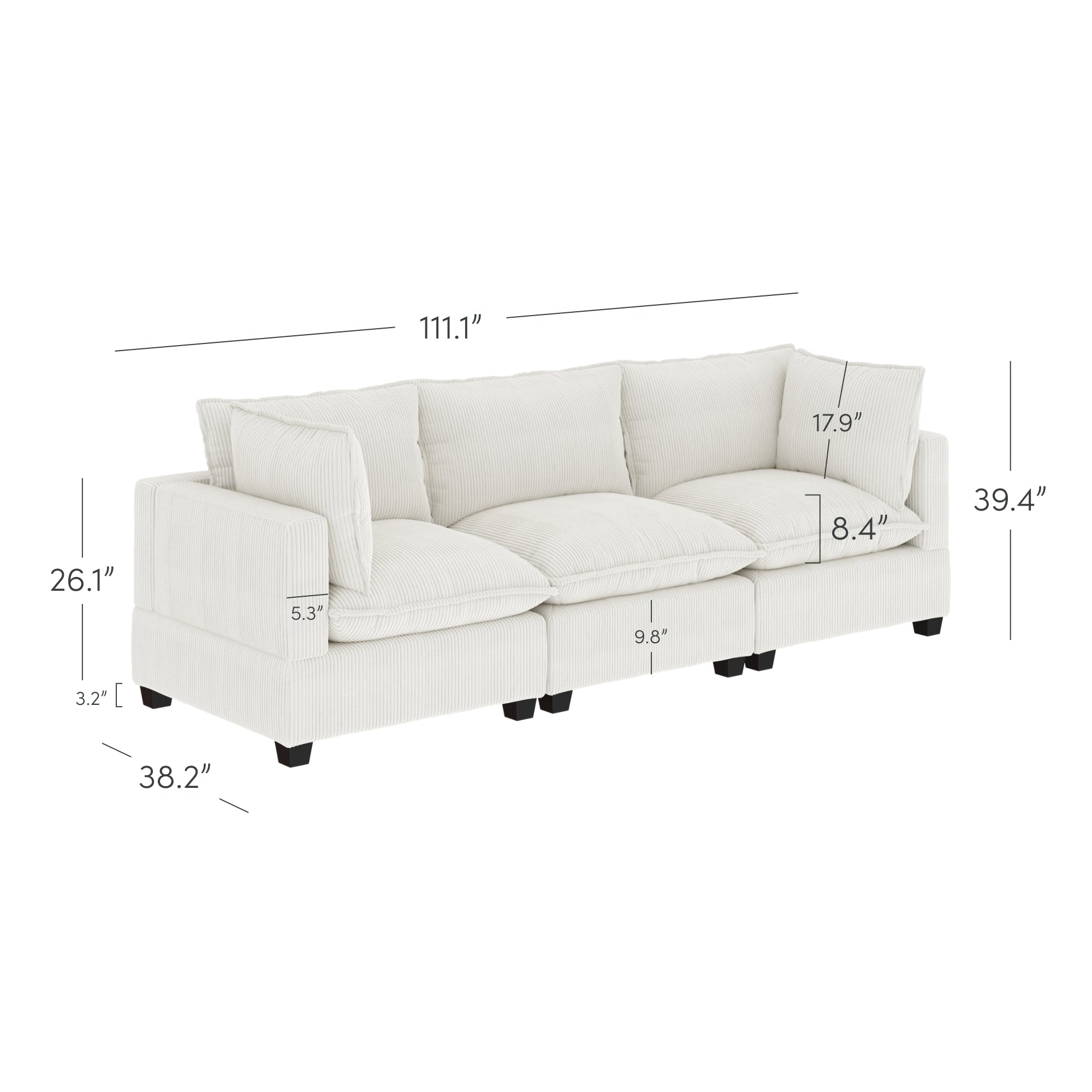 Canapé modulaire rembourré Chelsea Modern Cloud avec assise profonde et coussins moelleux