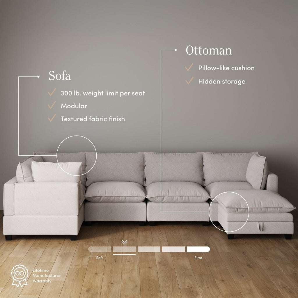 Canapé modulaire rembourré Chelsea Modern Cloud avec assise profonde et coussins moelleux