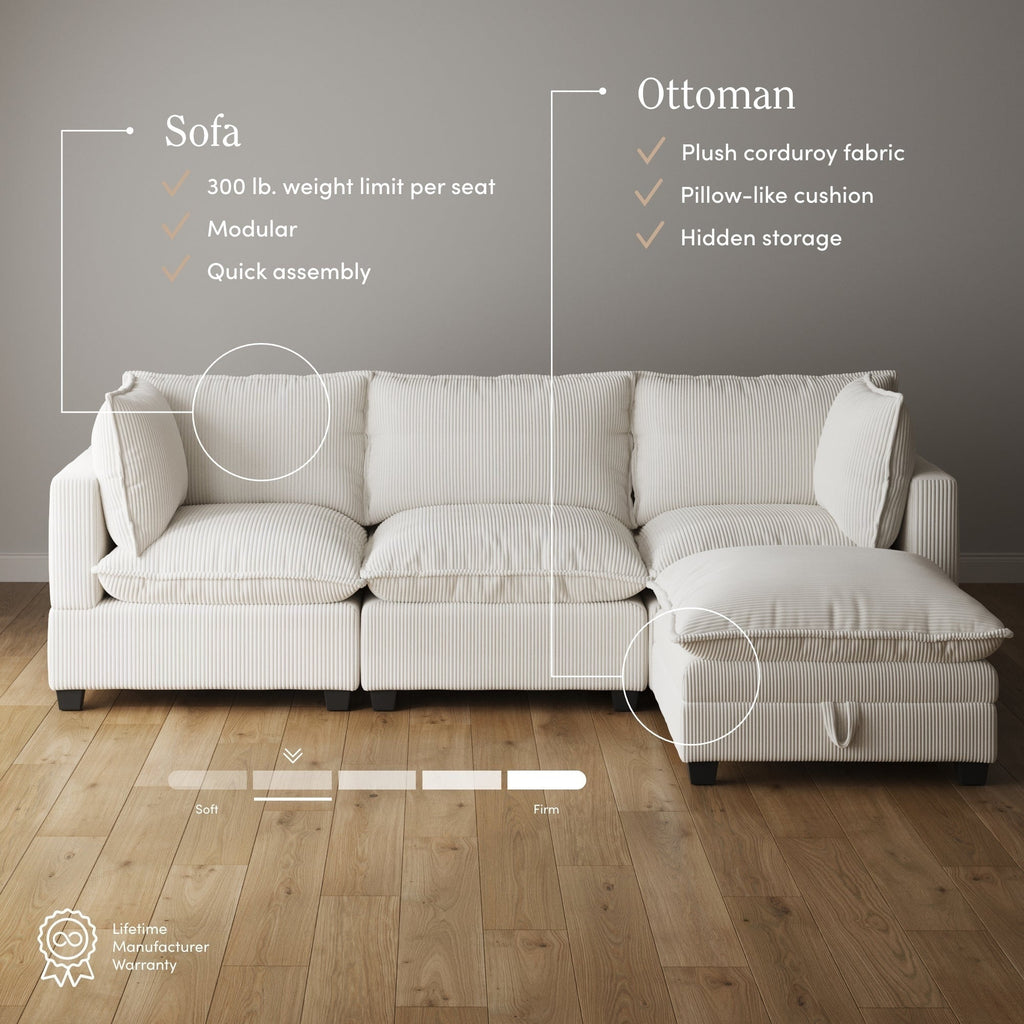 Canapé modulaire rembourré Chelsea Modern Cloud avec assise profonde et coussins moelleux