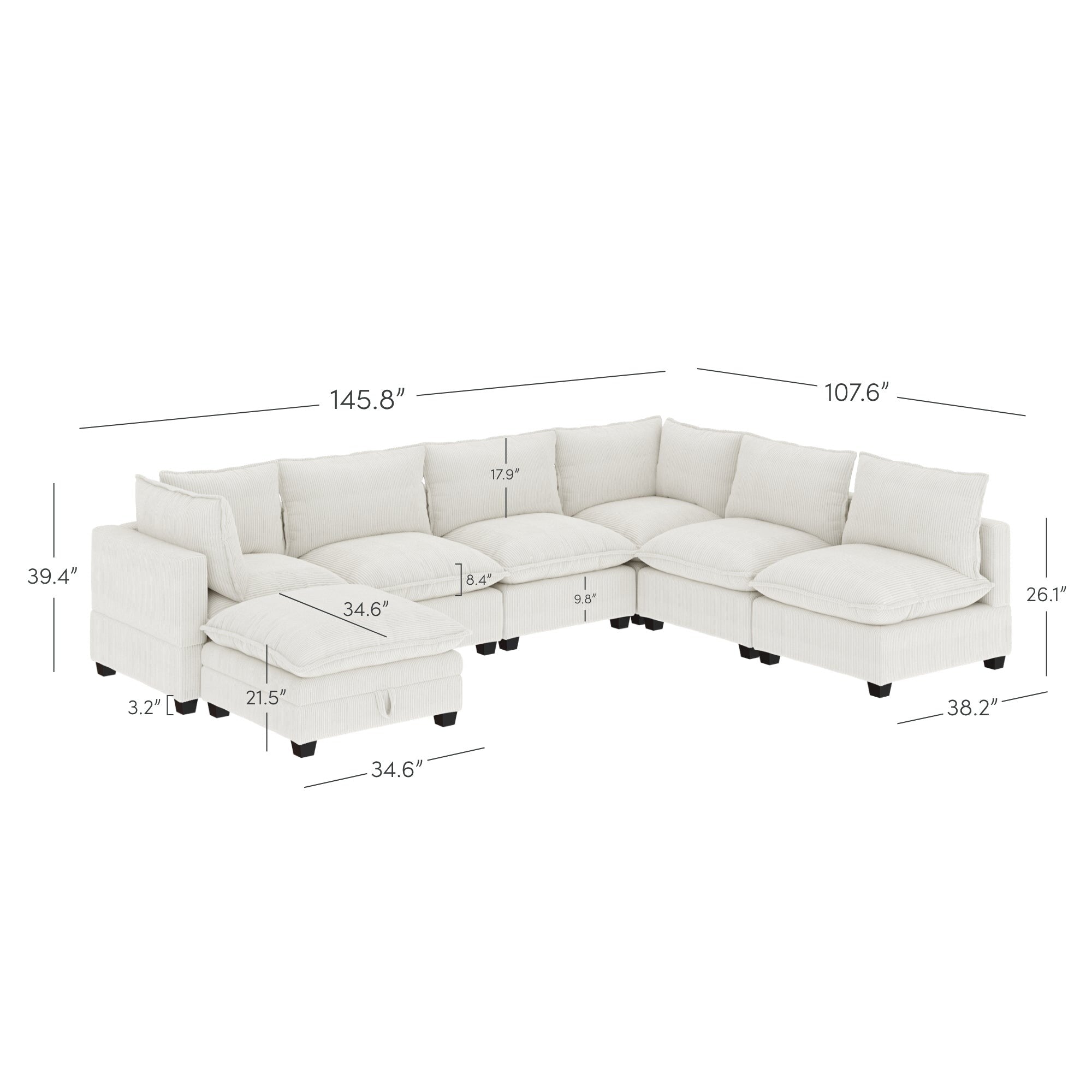 Canapé modulaire rembourré Chelsea Modern Cloud avec assise profonde et coussins moelleux