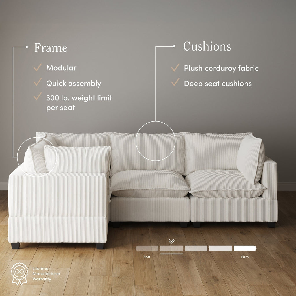 Canapé modulaire rembourré Chelsea Modern Cloud avec assise profonde et coussins moelleux