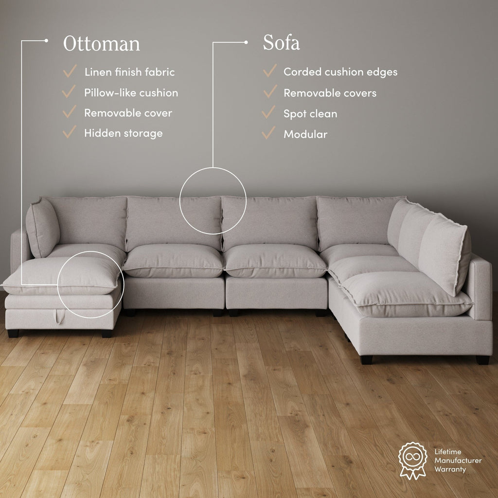 Canapé modulaire rembourré Chelsea Modern Cloud avec assise profonde et coussins moelleux