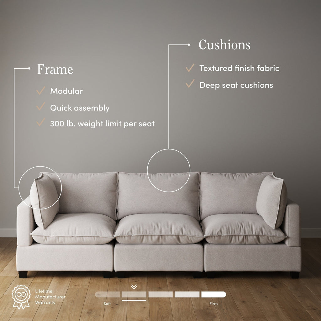 Canapé modulaire rembourré Chelsea Modern Cloud avec assise profonde et coussins moelleux