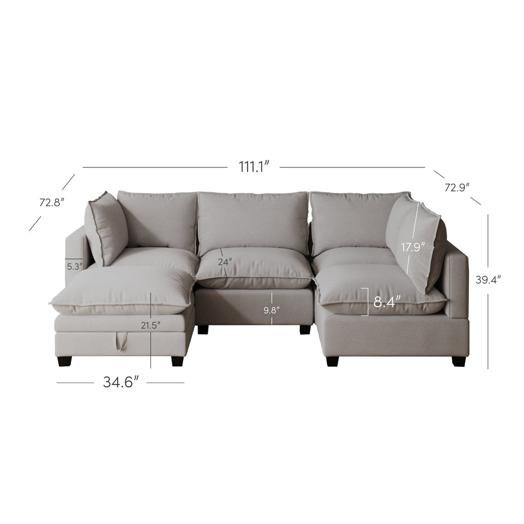 Canapé modulaire rembourré Chelsea Modern Cloud avec assise profonde et coussins moelleux