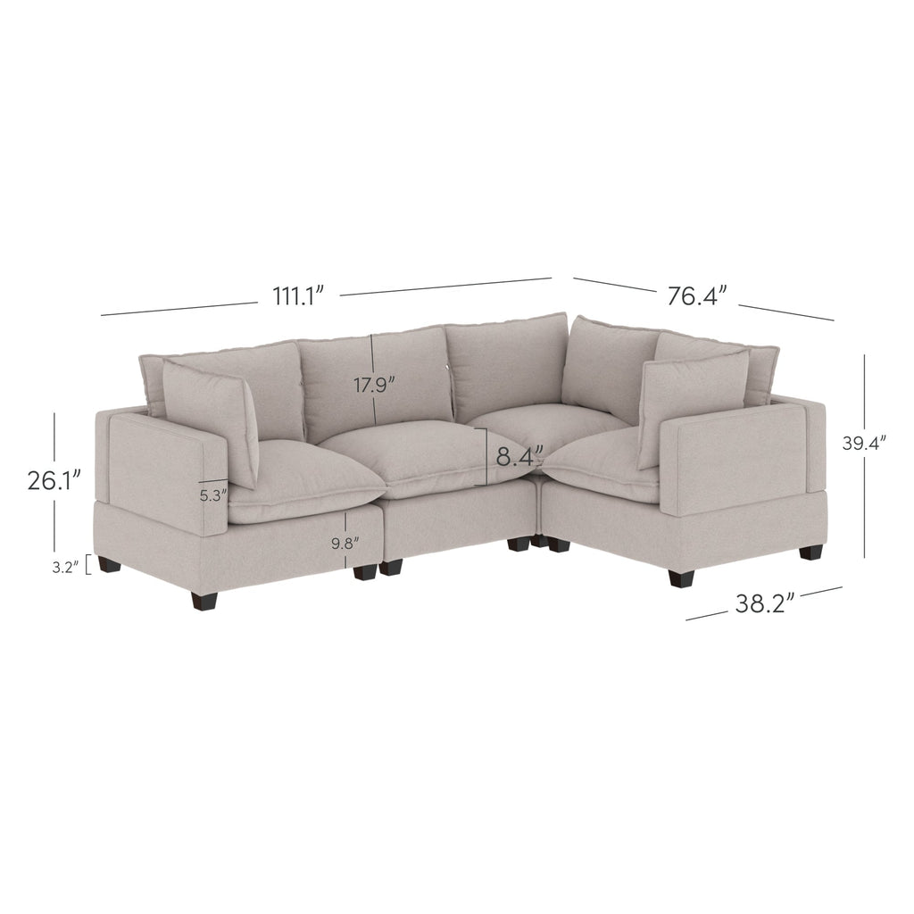 Canapé modulaire rembourré Chelsea Modern Cloud avec assise profonde et coussins moelleux