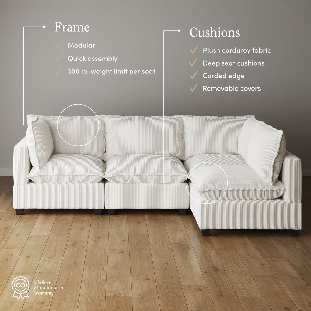 Canapé modulaire rembourré Chelsea Modern Cloud avec assise profonde et coussins moelleux