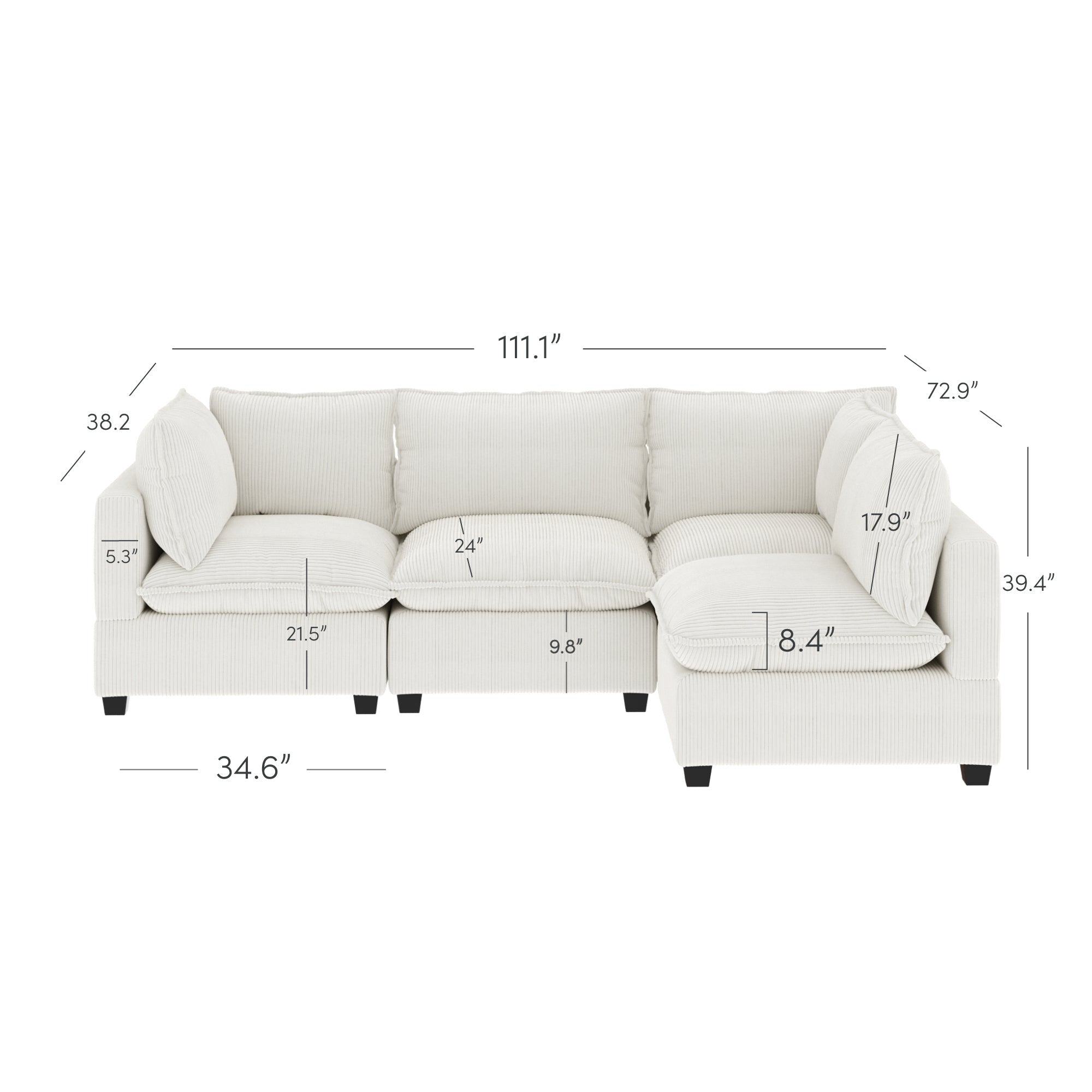 Canapé modulaire rembourré Chelsea Modern Cloud avec assise profonde et coussins moelleux