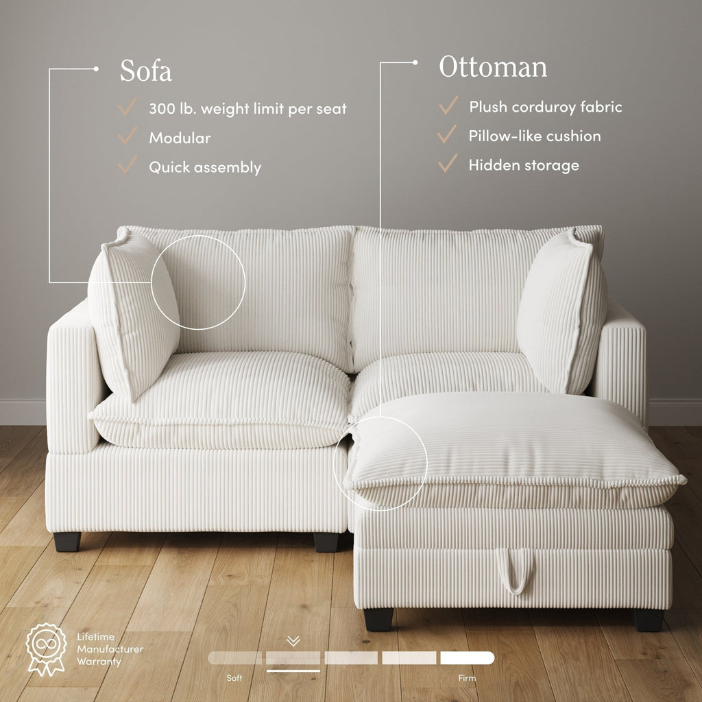 Canapé modulaire rembourré Chelsea Modern Cloud avec assise profonde et coussins moelleux