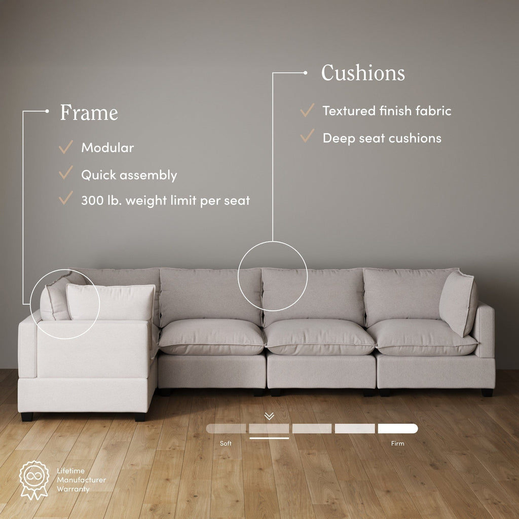 Canapé modulaire rembourré Chelsea Modern Cloud avec assise profonde et coussins moelleux