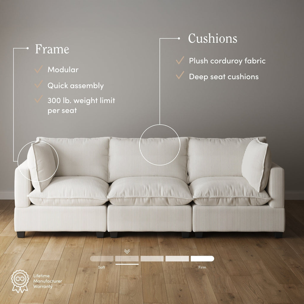 Canapé modulaire rembourré Chelsea Modern Cloud avec assise profonde et coussins moelleux