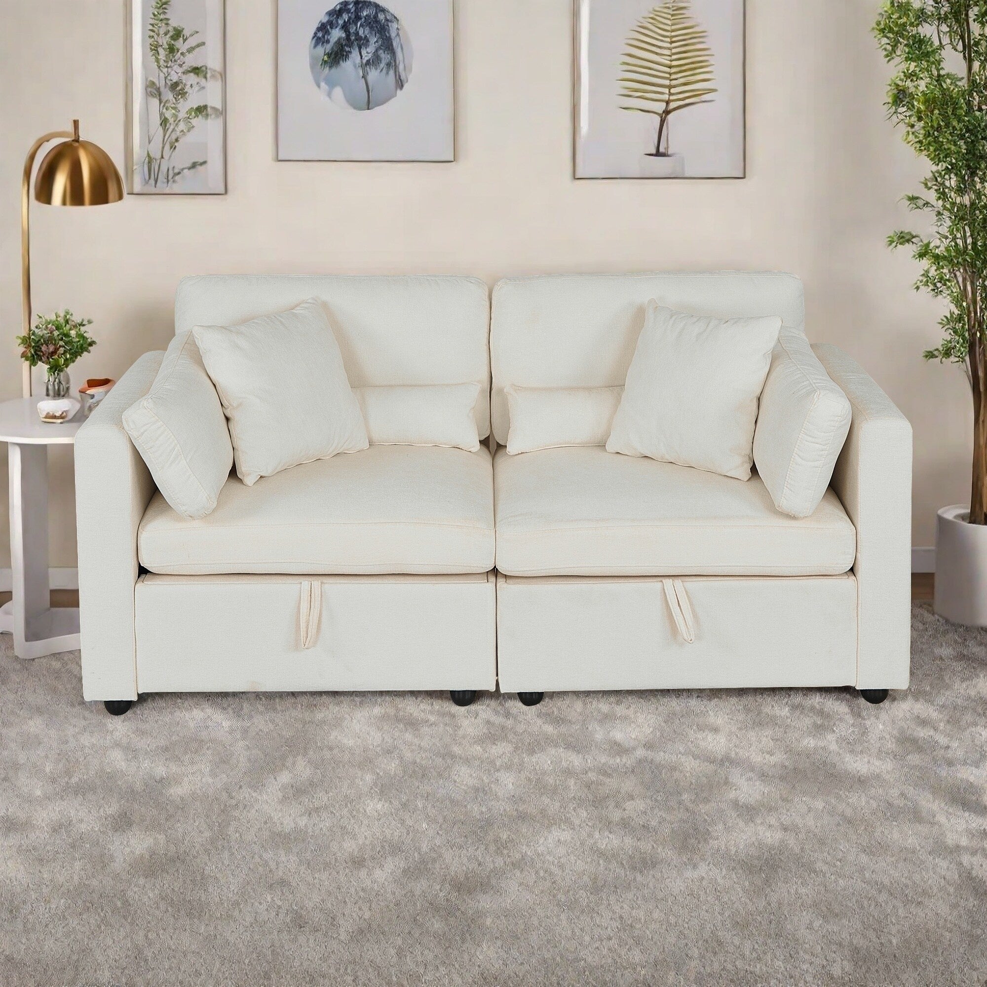 Canapé 2 places en chenille avec pieds en bois massif et pieds en quincaillerie antirouille