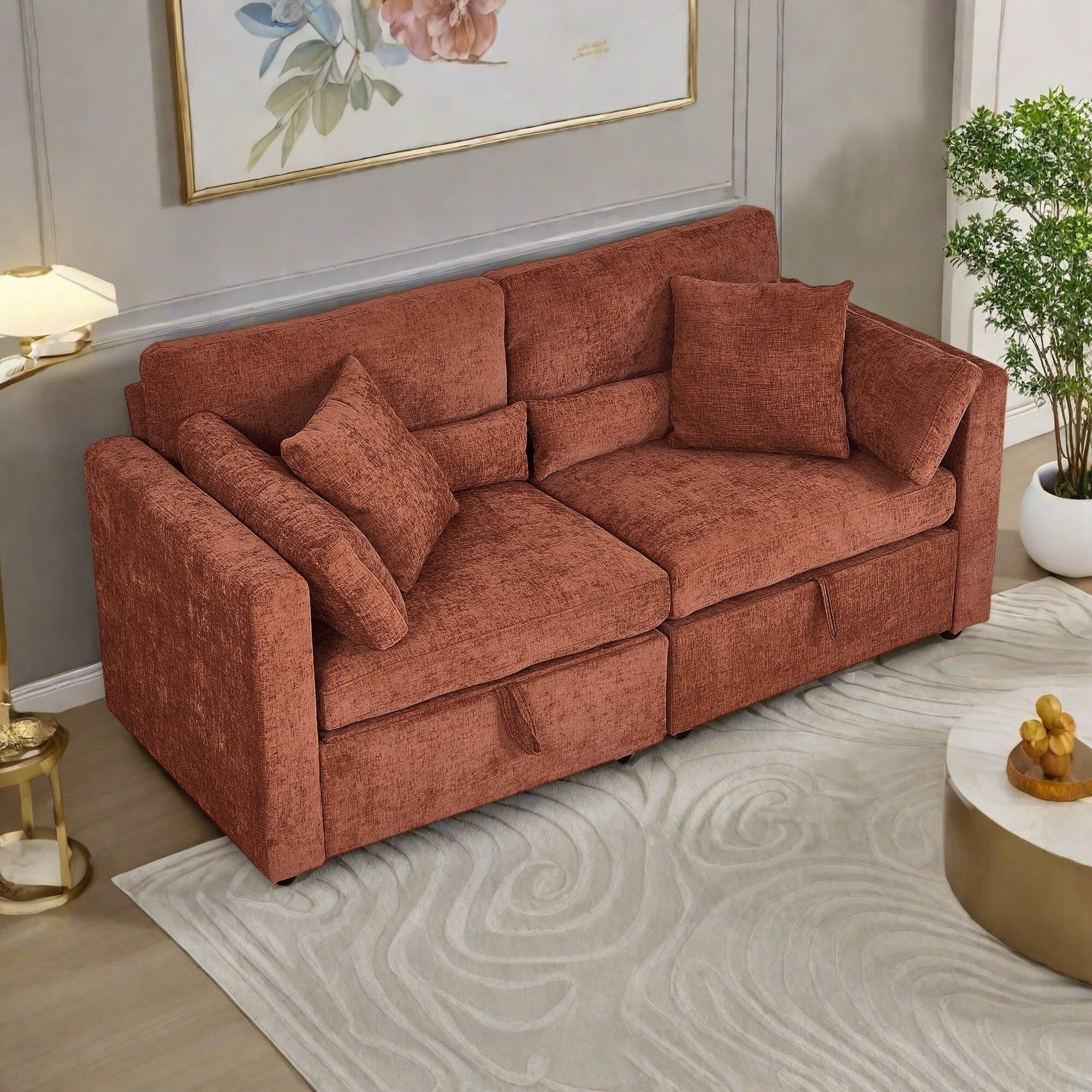 Canapé 2 places en chenille avec pieds en bois massif et pieds en quincaillerie antirouille