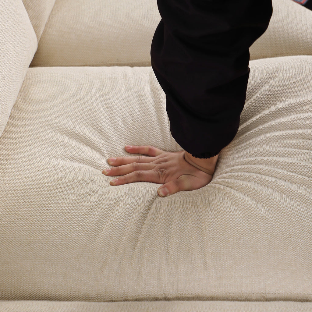 Canapé 3 places en chenille avec accoudoirs roulés