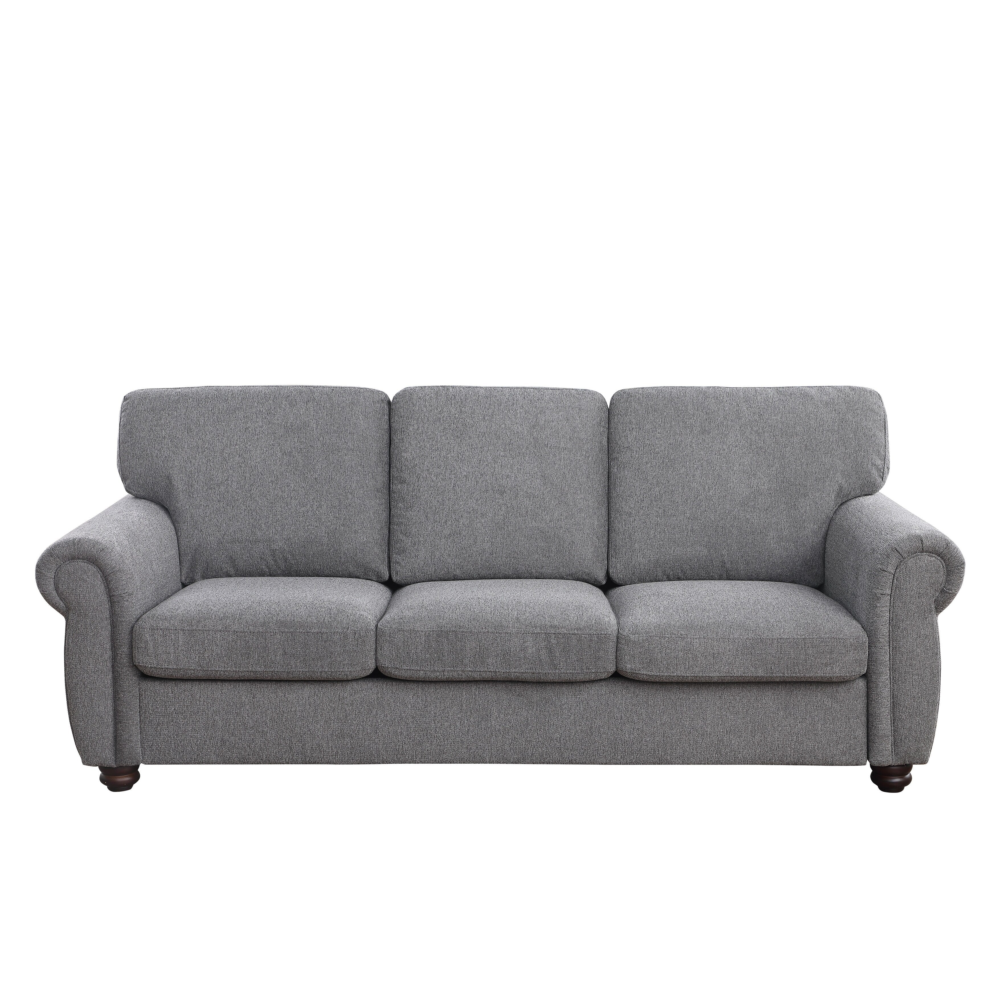 Canapé 3 places en chenille avec accoudoirs roulés