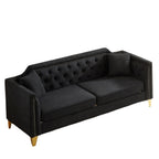 Canapé capitonné 3 places en chenille avec décoration cloutée en cuivre