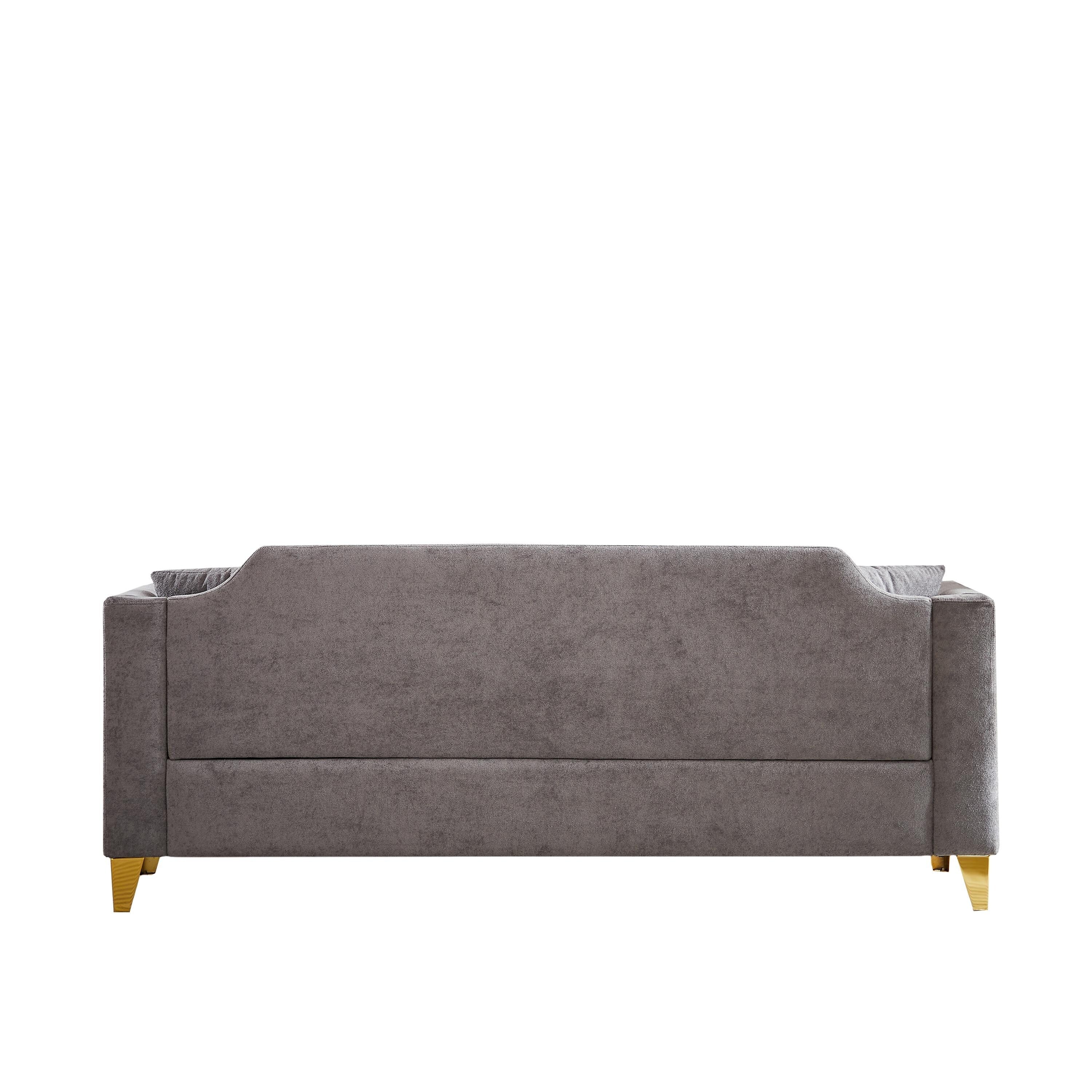 Canapé capitonné 3 places en chenille avec décoration cloutée en cuivre