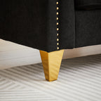 Canapé capitonné 3 places en chenille avec décoration cloutée en cuivre