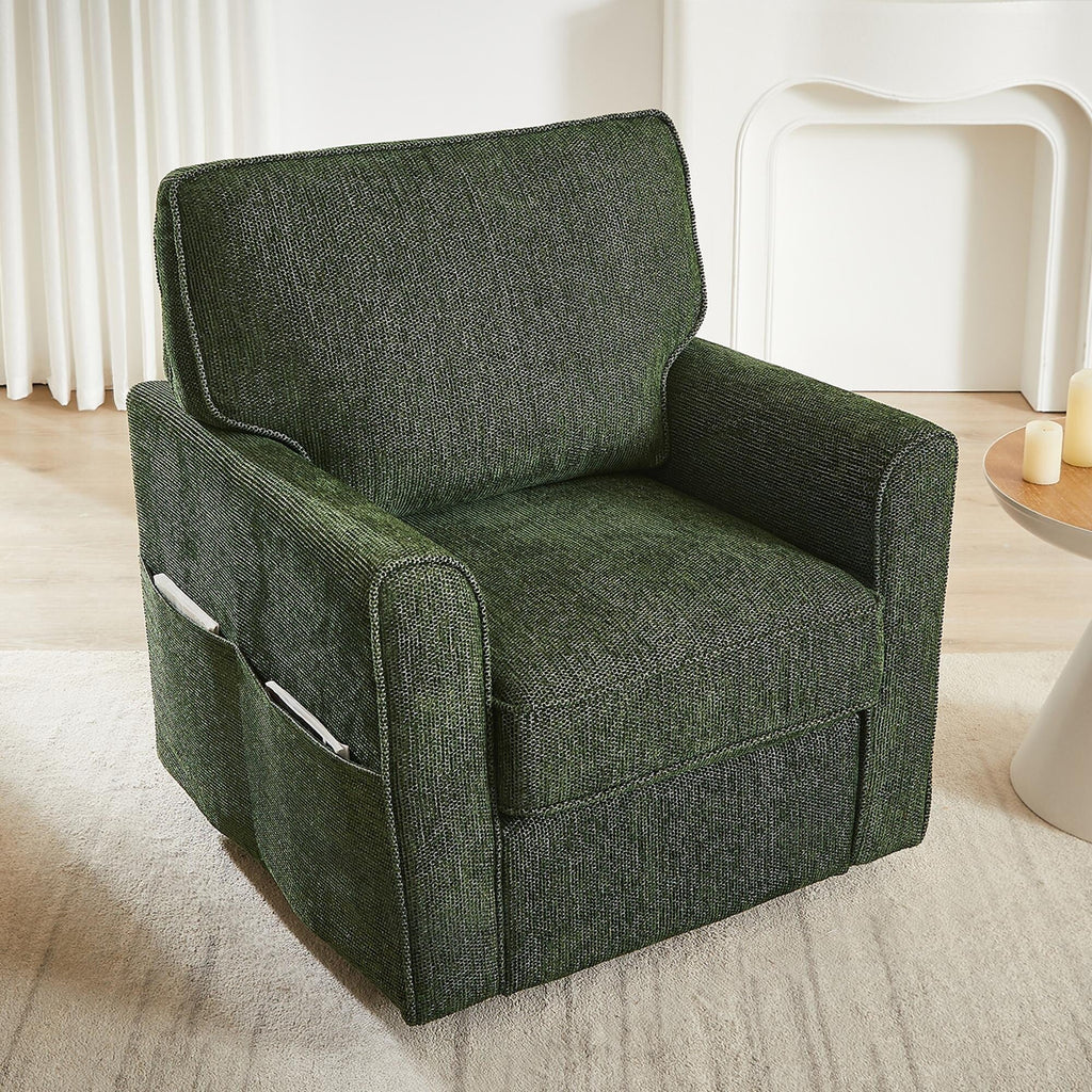 Fauteuil pivotant à 360° en chenille, fauteuil moderne avec poches latérales, fauteuil pivotant, fauteuil inclinable ergonomique pour chambre à coucher
