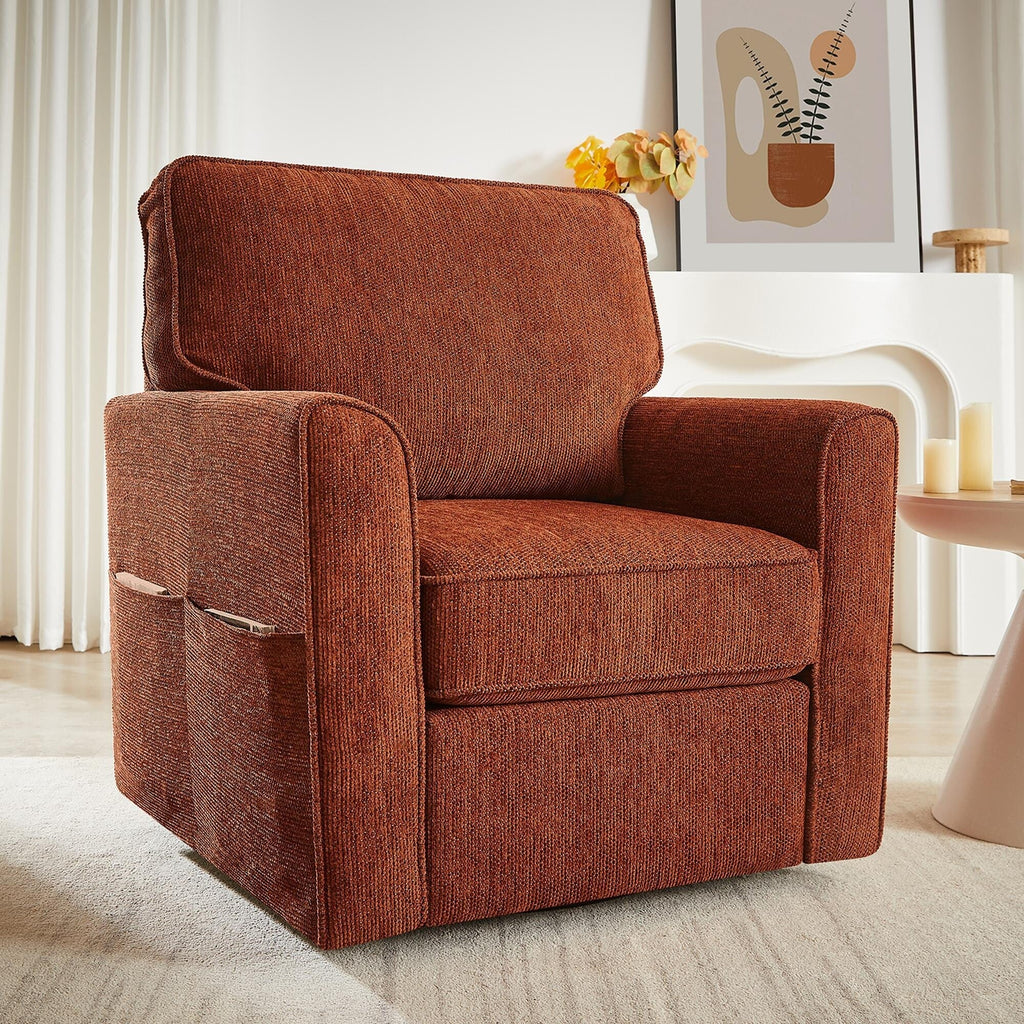 Fauteuil pivotant à 360° en chenille, fauteuil moderne avec poches latérales, fauteuil pivotant, fauteuil inclinable ergonomique pour chambre à coucher