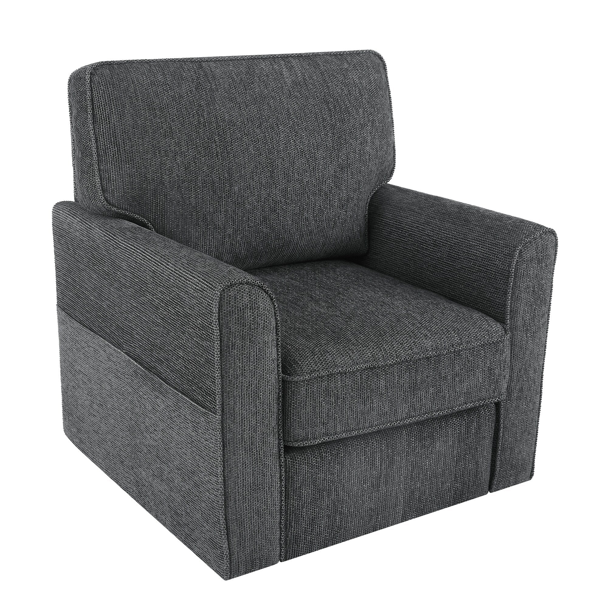 Fauteuil pivotant à 360° en chenille, fauteuil moderne avec poches latérales, fauteuil pivotant, fauteuil inclinable ergonomique pour chambre à coucher