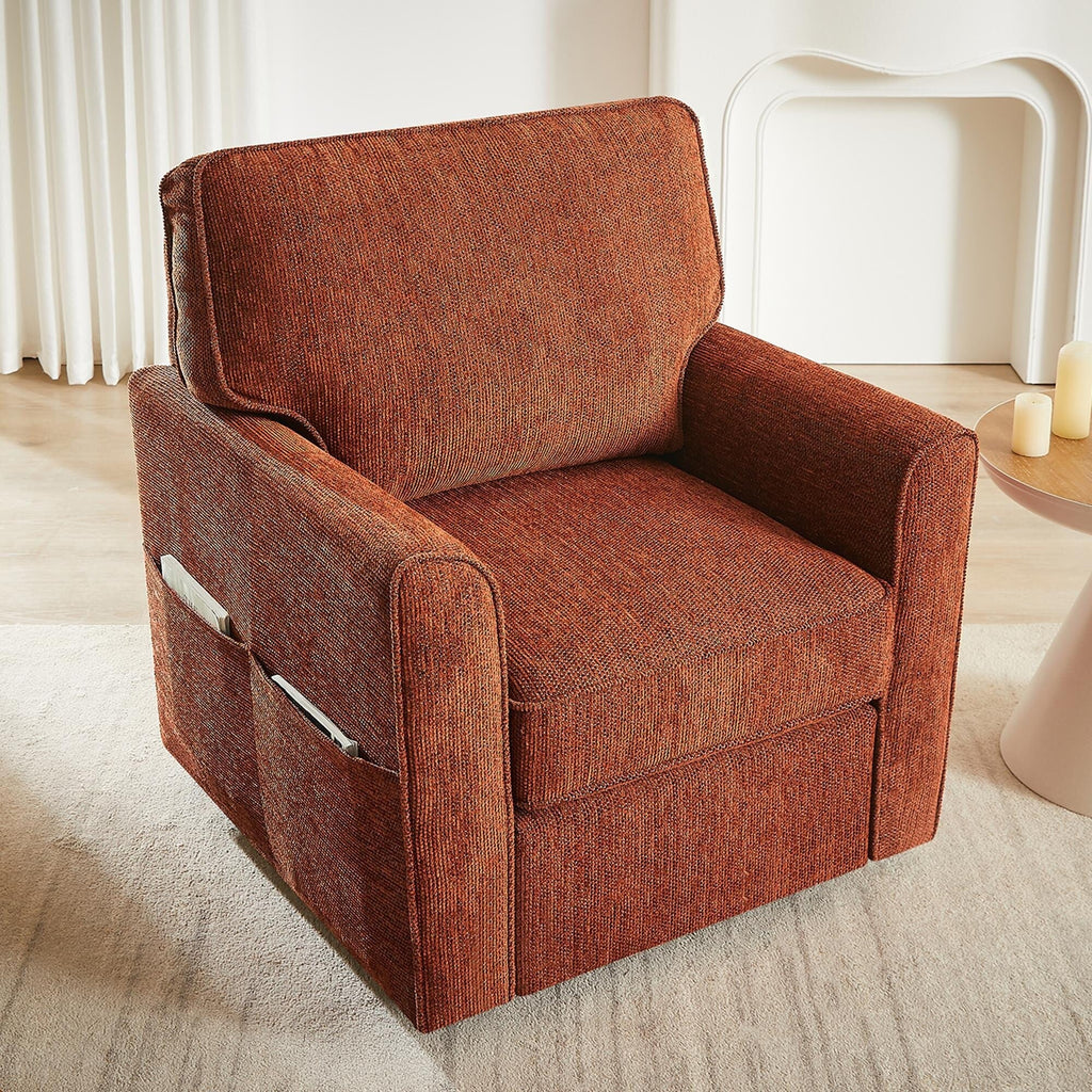 Fauteuil pivotant à 360° en chenille, fauteuil moderne avec poches latérales, fauteuil pivotant, fauteuil inclinable ergonomique pour chambre à coucher