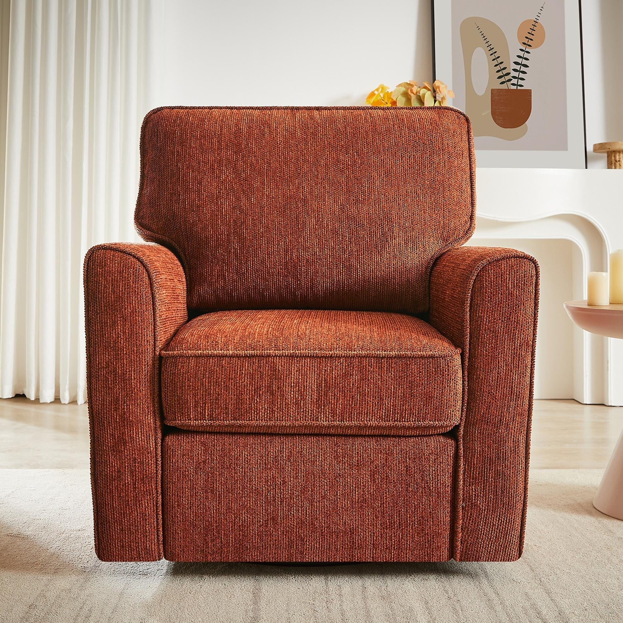 Fauteuil pivotant à 360° en chenille, fauteuil moderne avec poches latérales, fauteuil pivotant, fauteuil inclinable ergonomique pour chambre à coucher
