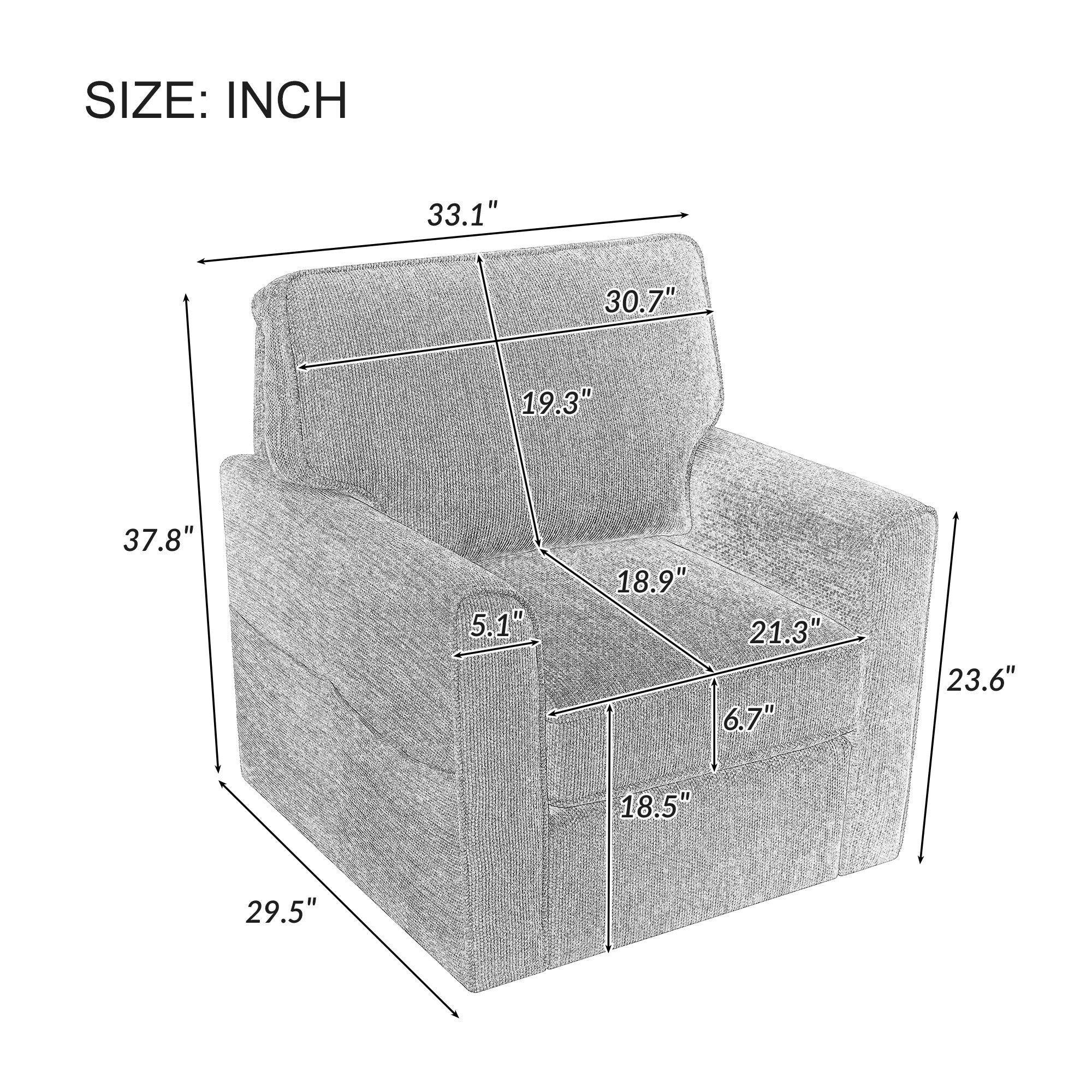 Fauteuil pivotant à 360° en chenille, fauteuil moderne avec poches latérales, fauteuil pivotant, fauteuil inclinable ergonomique pour chambre à coucher