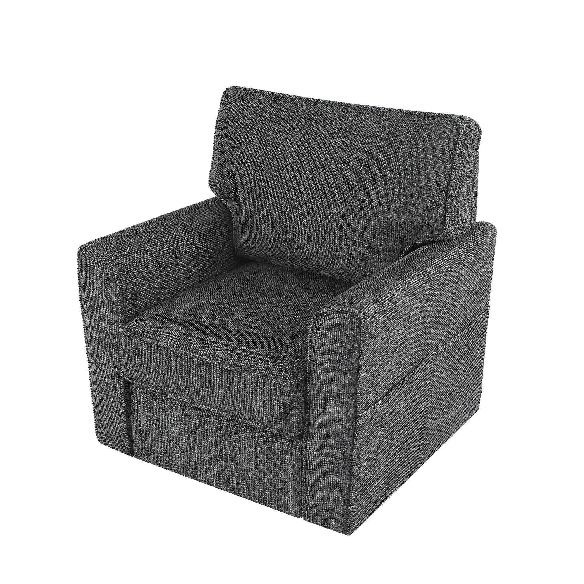 Fauteuil pivotant à 360° en chenille, fauteuil moderne avec poches latérales, fauteuil pivotant, fauteuil inclinable ergonomique pour chambre à coucher
