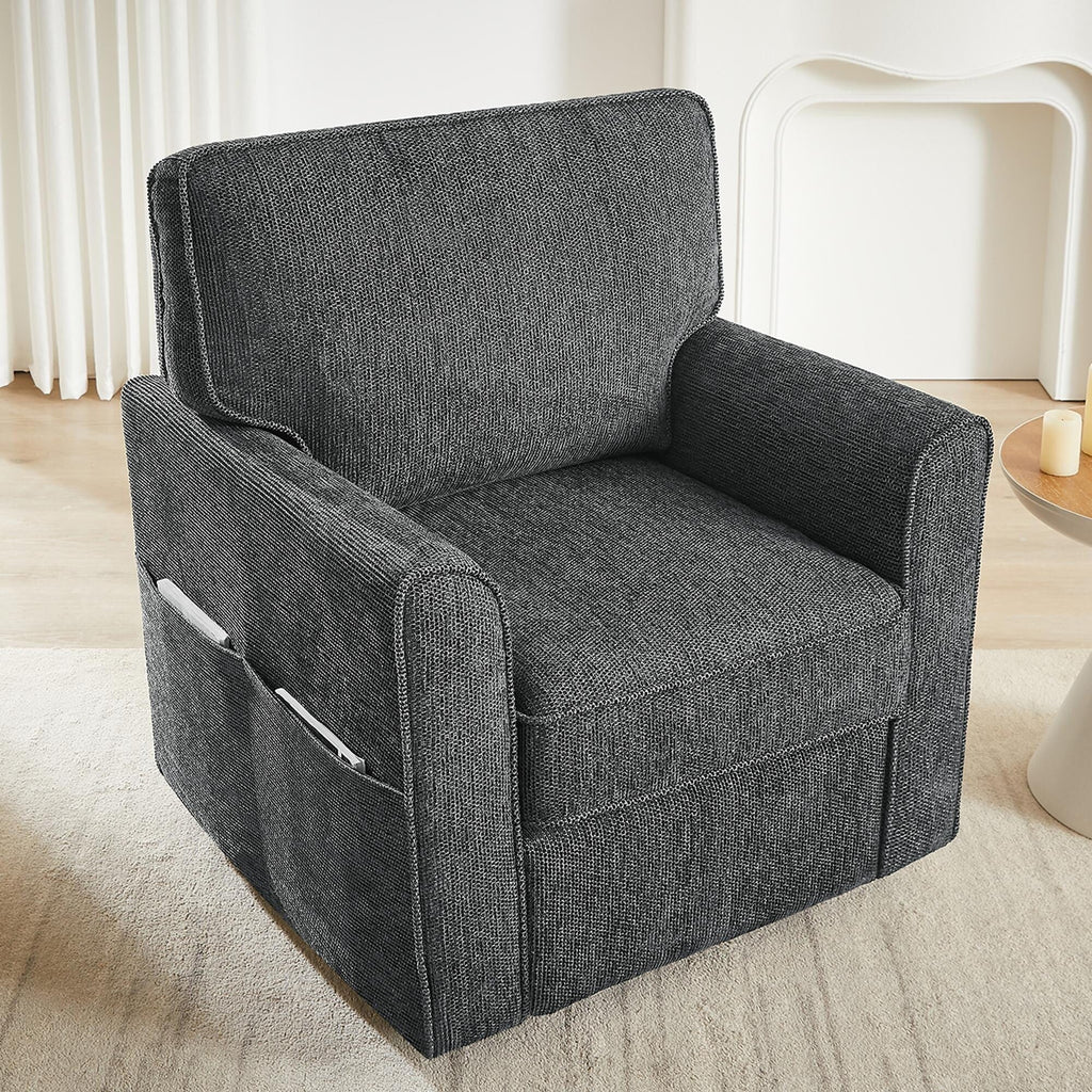 Fauteuil pivotant à 360° en chenille, fauteuil moderne avec poches latérales, fauteuil pivotant, fauteuil inclinable ergonomique pour chambre à coucher