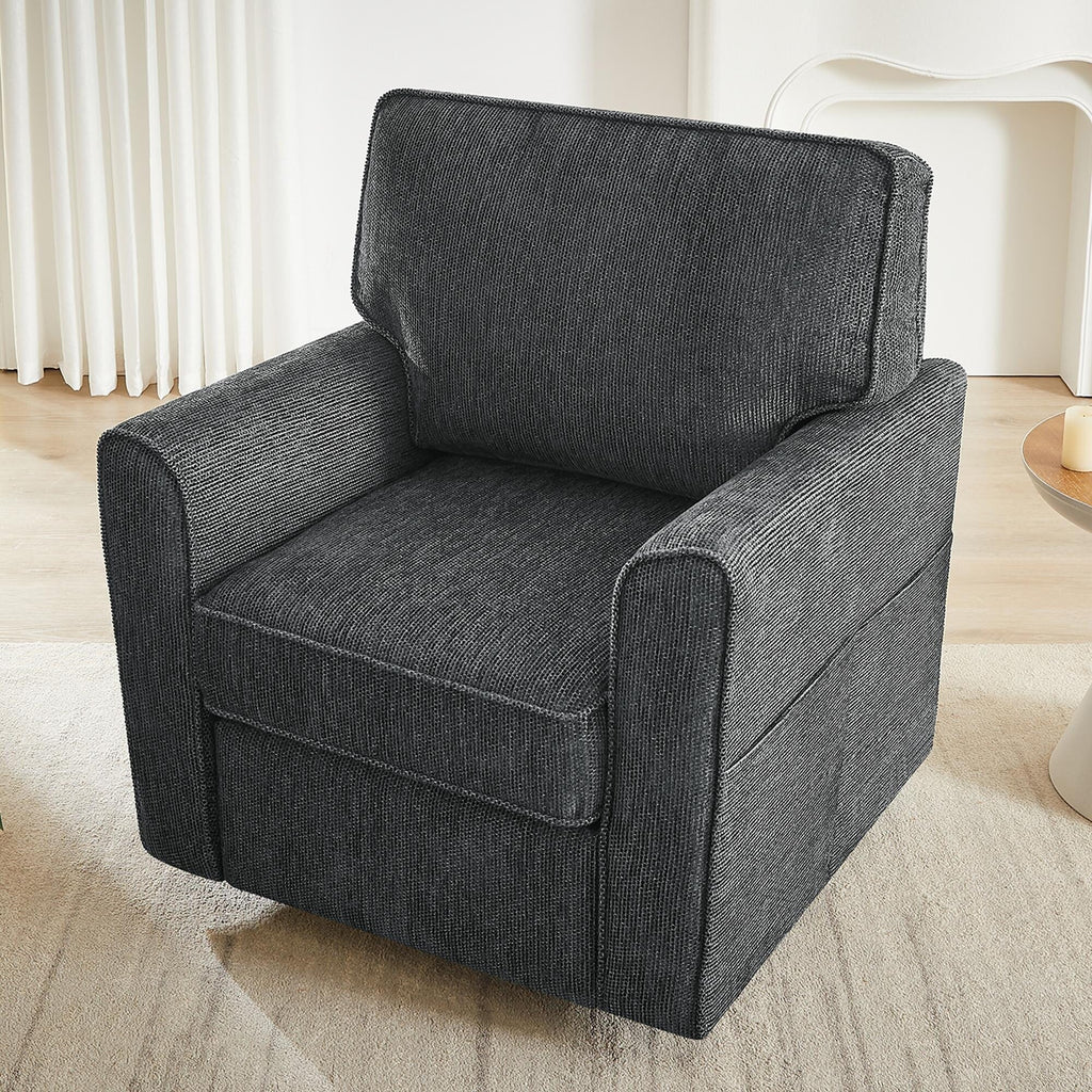Fauteuil pivotant à 360° en chenille, fauteuil moderne avec poches latérales, fauteuil pivotant, fauteuil inclinable ergonomique pour chambre à coucher