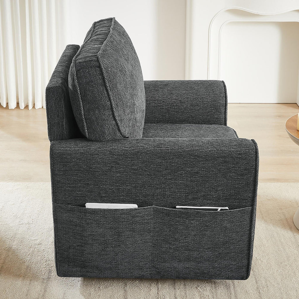 Fauteuil pivotant à 360° en chenille, fauteuil moderne avec poches latérales, fauteuil pivotant, fauteuil inclinable ergonomique pour chambre à coucher