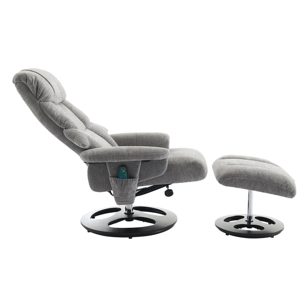 Fauteuil inclinable de massage pivotant à 360° en chenille avec pouf, massage et siège chauffant