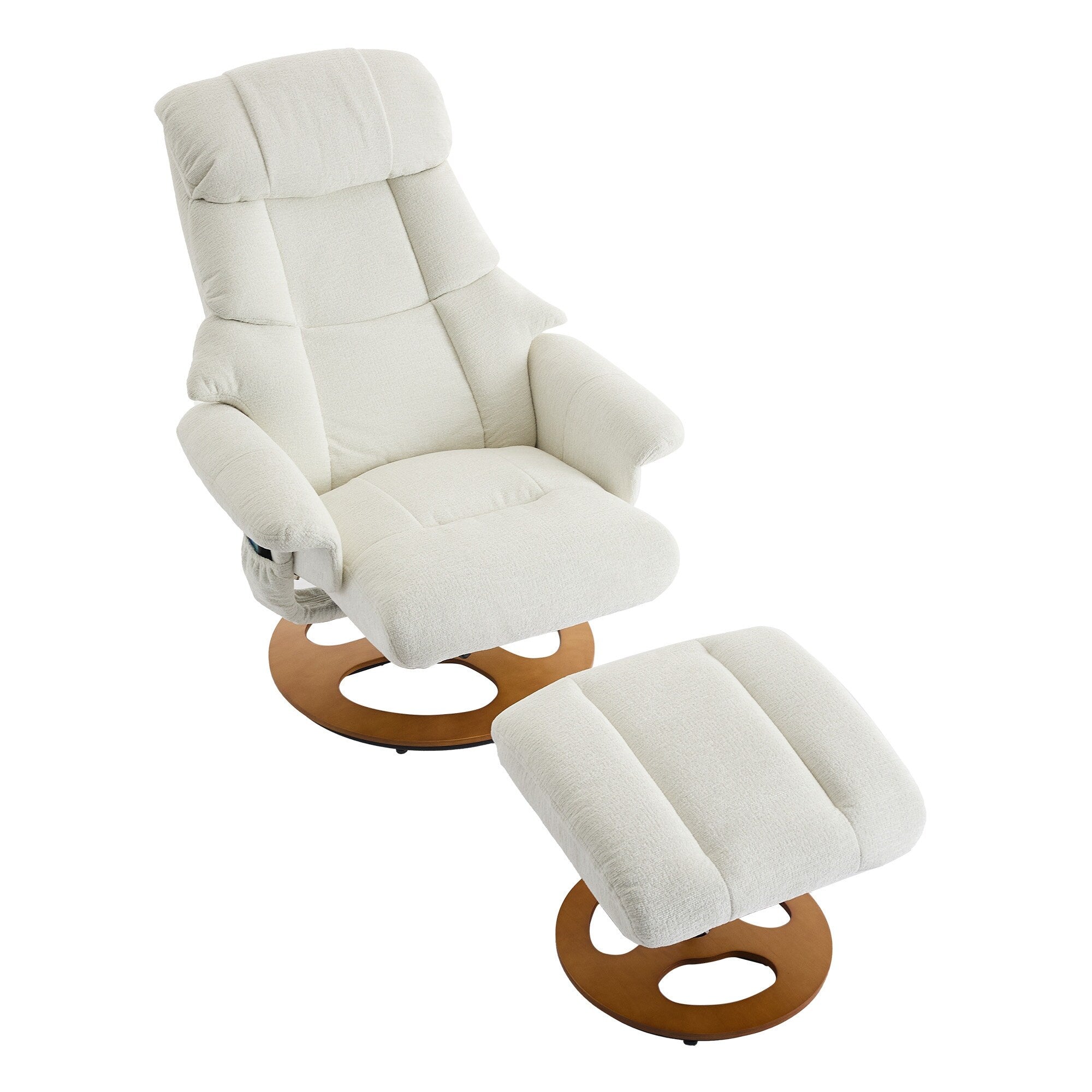 Fauteuil inclinable de massage pivotant à 360° en chenille avec pouf, massage et siège chauffant