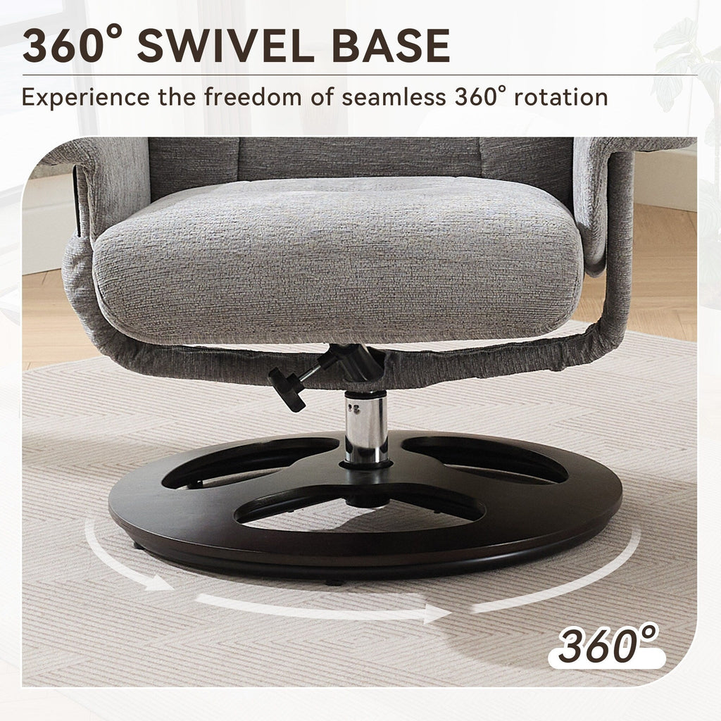 Fauteuil inclinable de massage pivotant à 360° en chenille avec pouf, massage et siège chauffant