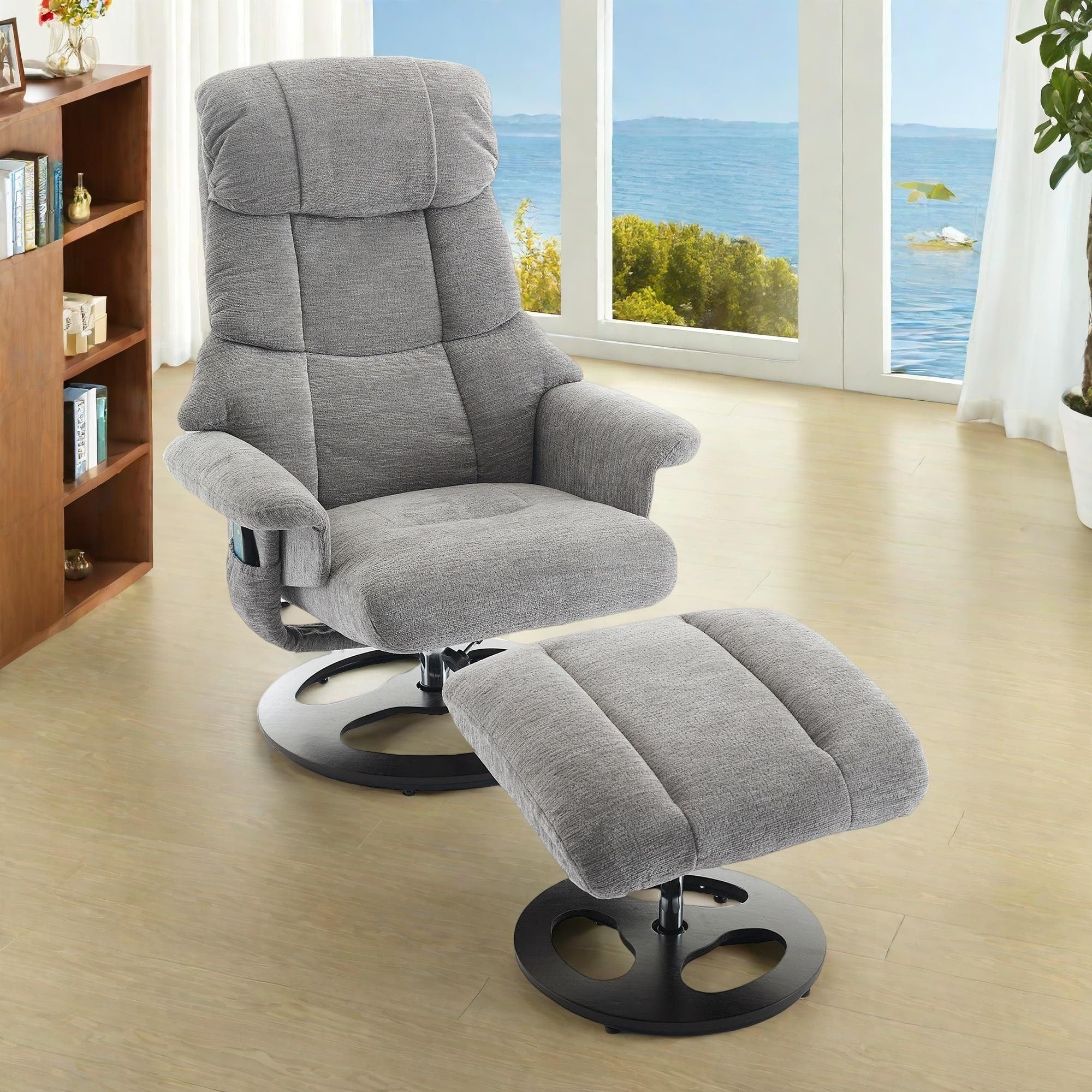 Fauteuil inclinable de massage pivotant à 360° en chenille avec pouf, massage et siège chauffant