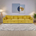 Canapé 4 places en chenille avec coussin de rangement et pieds en bois massif, et pieds en quincaillerie antirouille