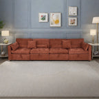 Canapé 4 places en chenille avec coussin de rangement et pieds en bois massif, et pieds en quincaillerie antirouille