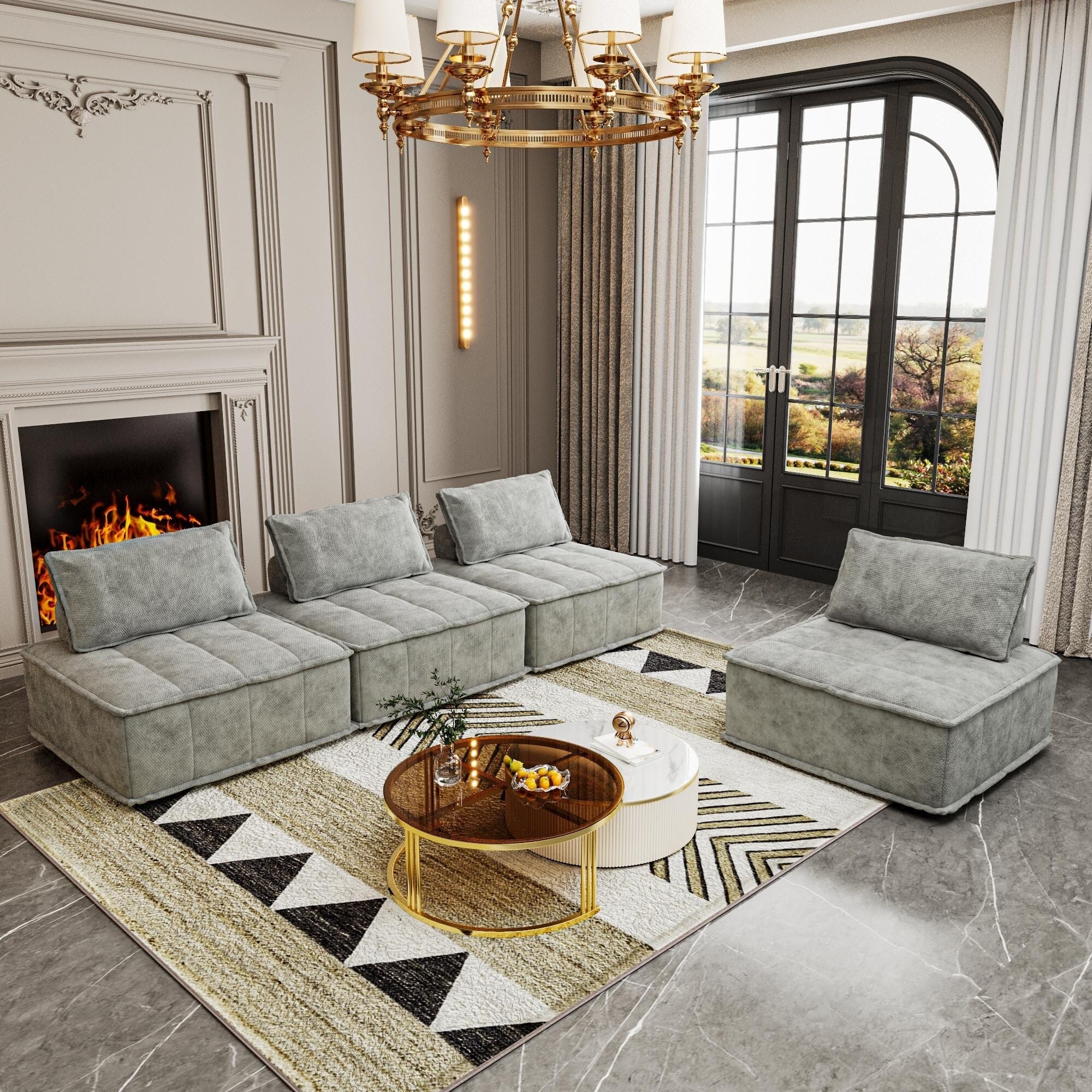 Ensemble de canapés modulaires 4 pièces en chenille