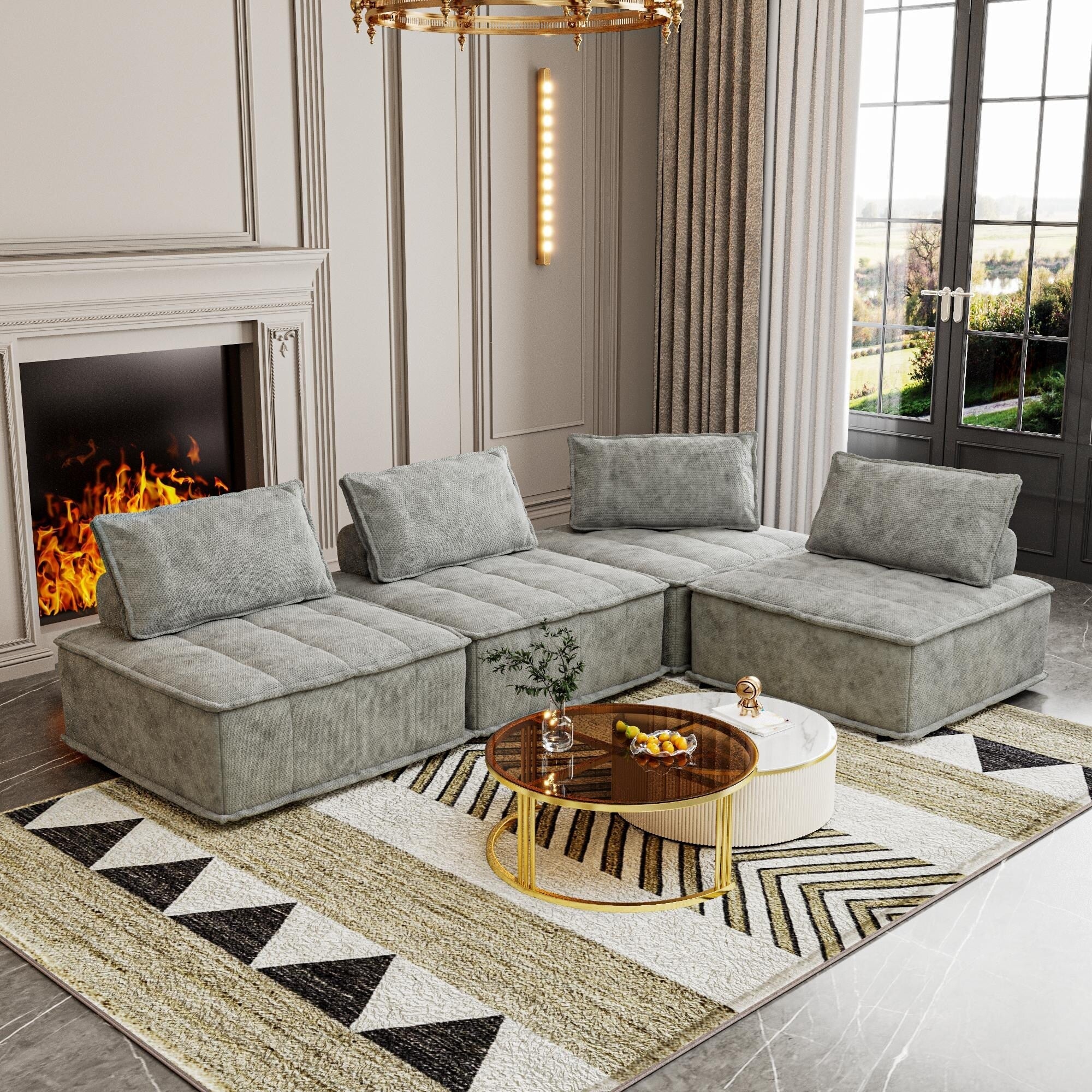 Ensemble de canapés modulaires 4 pièces en chenille