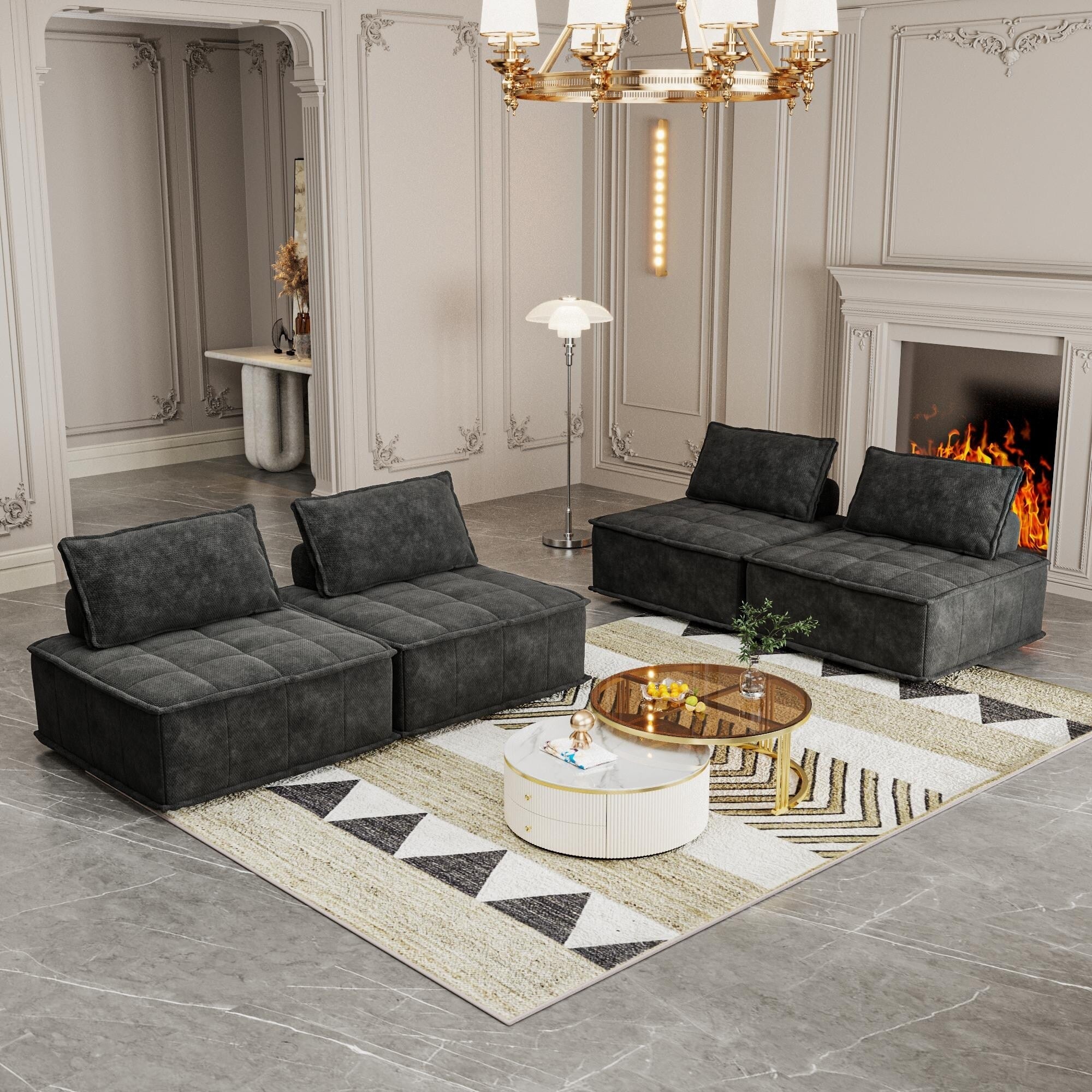 Ensemble de canapés modulaires 4 pièces en chenille