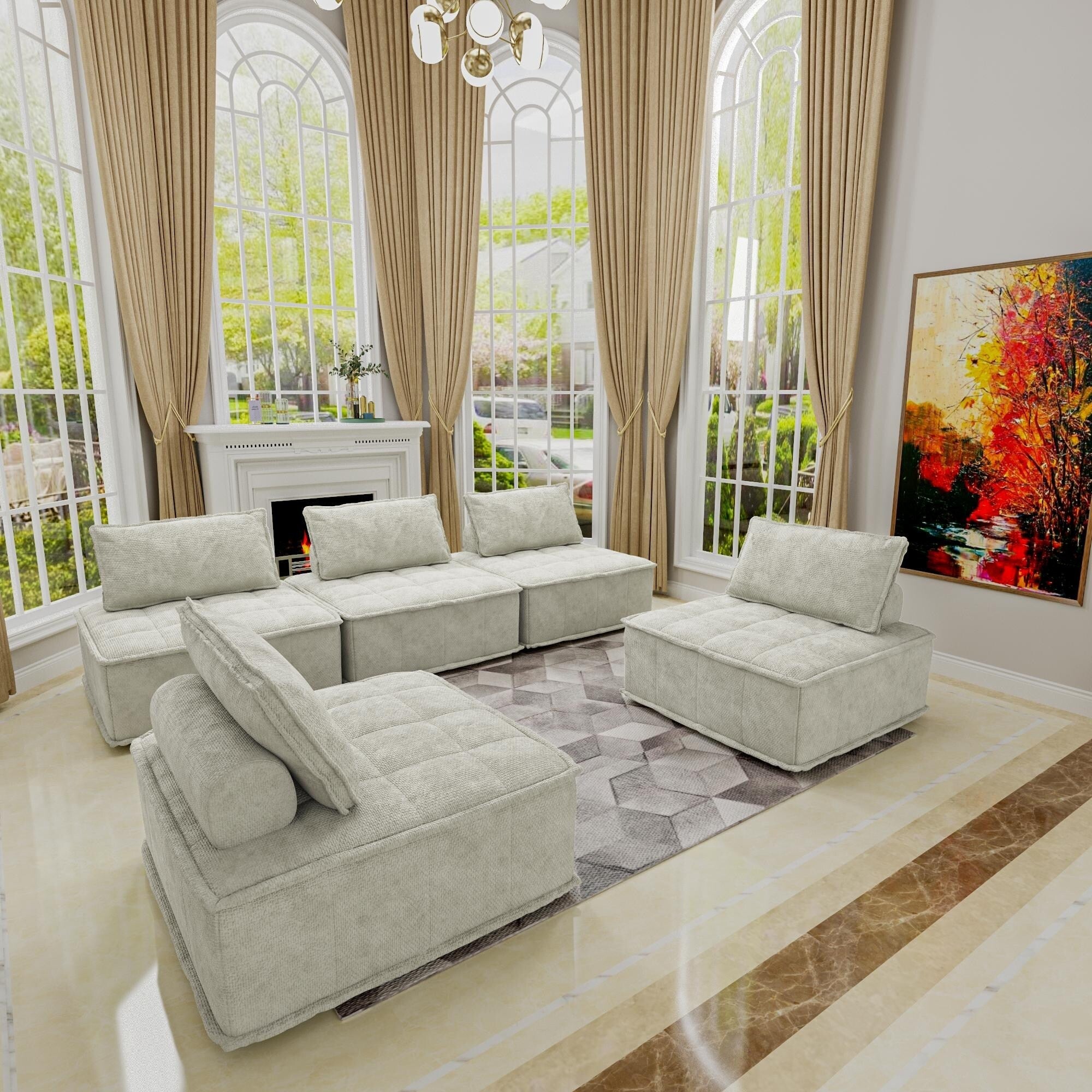 Ensemble de canapés modulaires 5 pièces en chenille