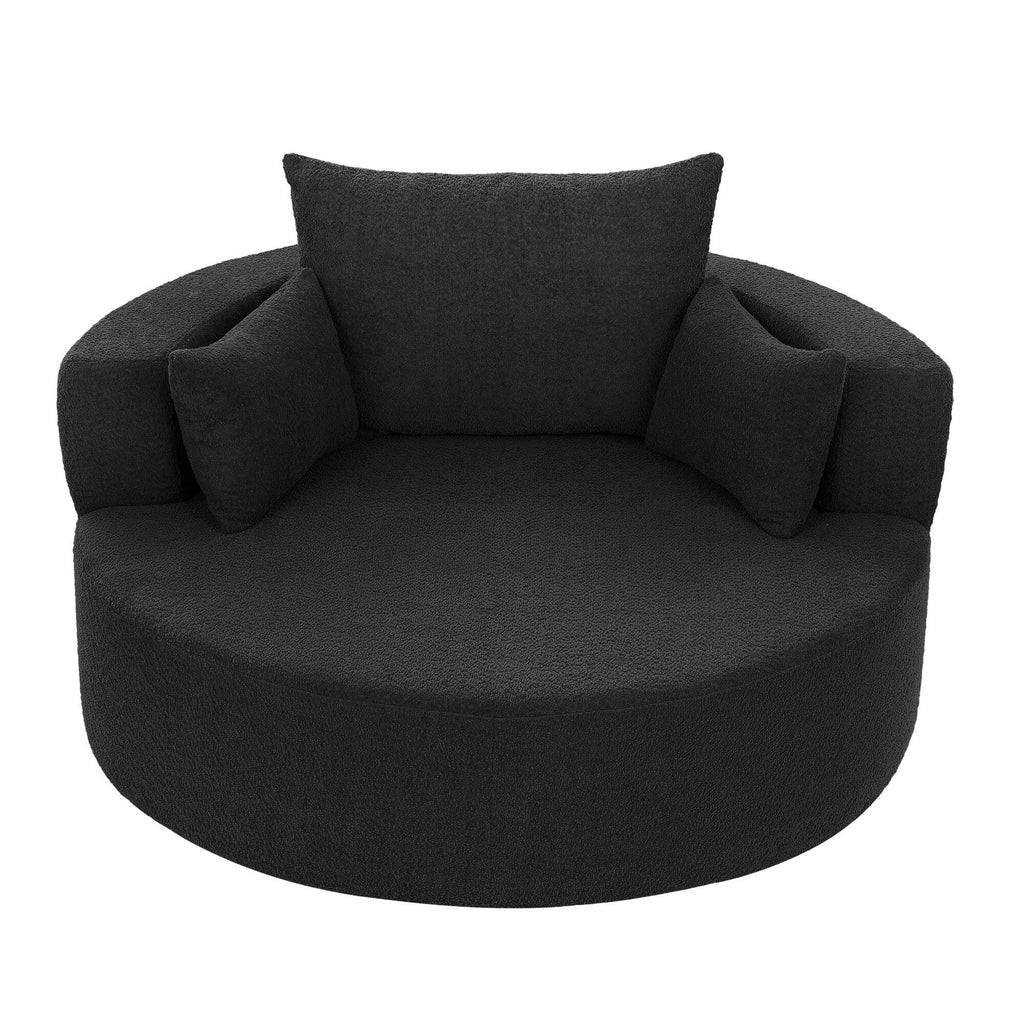 Fauteuil d'appoint en chenille, fauteuil rond avec base pivotante à 360 degrés et 3 coussins amovibles