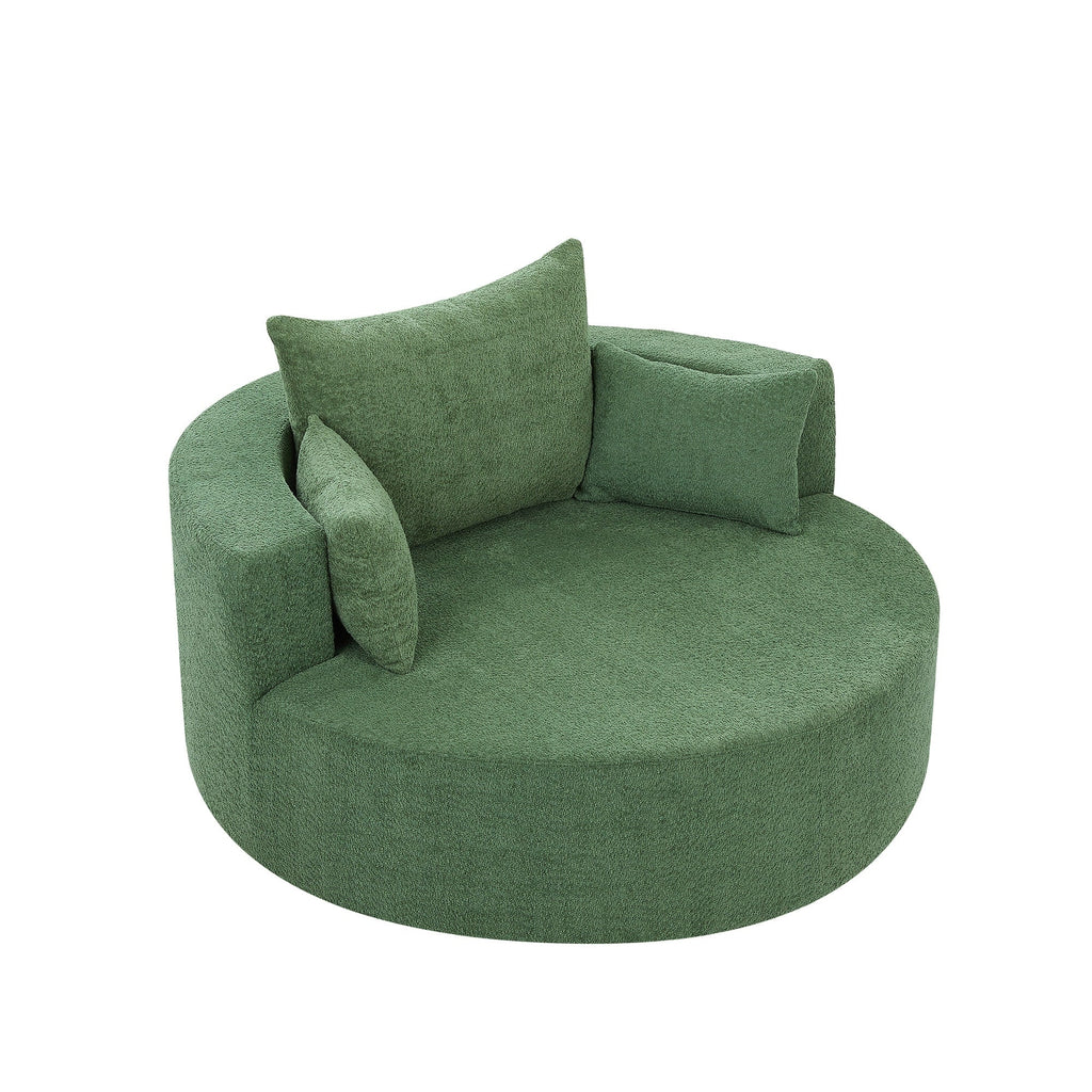 Fauteuil d'appoint en chenille, fauteuil rond avec base pivotante à 360 degrés et 3 coussins amovibles