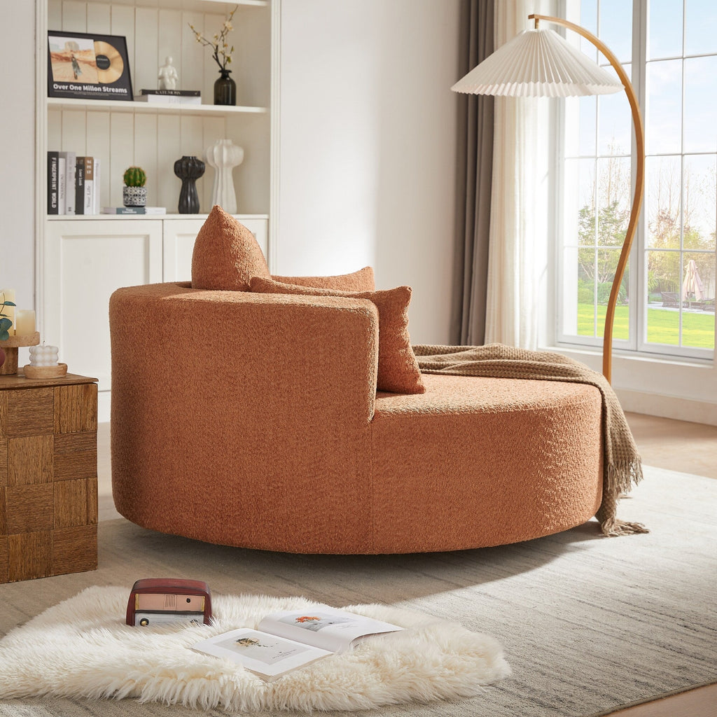Fauteuil d'appoint en chenille, fauteuil rond avec base pivotante à 360 degrés et 3 coussins amovibles