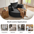 Fauteuil d'appoint en chenille, fauteuil rond avec base pivotante à 360 degrés et 3 coussins amovibles