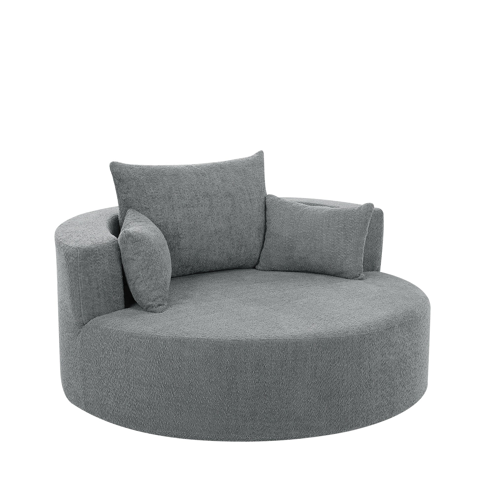 Fauteuil d'appoint en chenille, fauteuil rond avec base pivotante à 360 degrés et 3 coussins amovibles